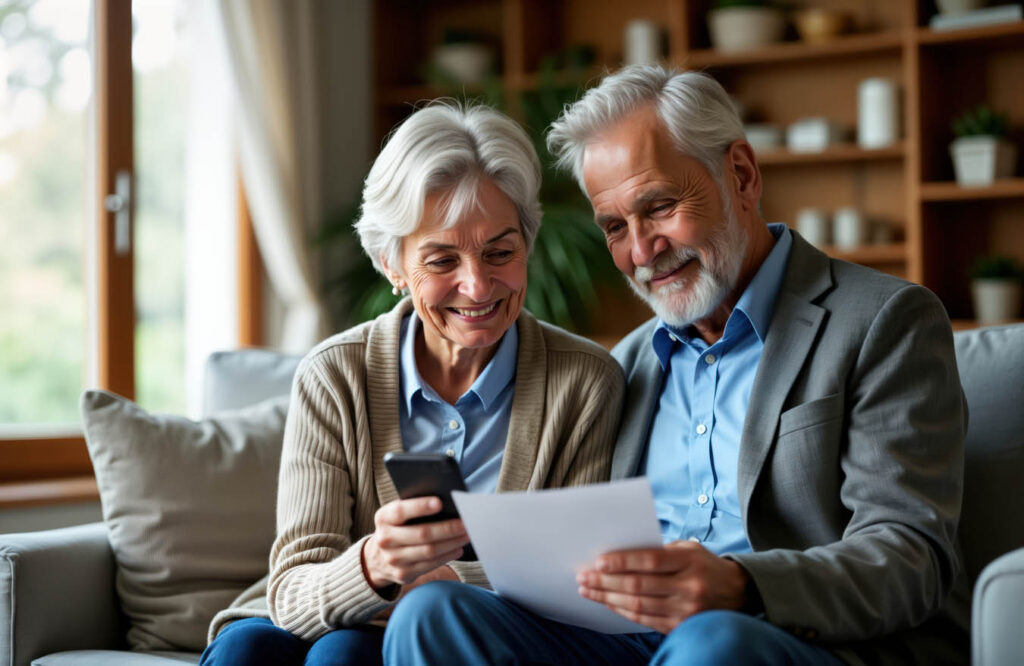 Senior couple using Inheritus on smartphone